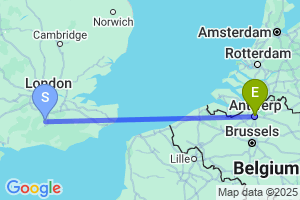 Map of the flight from London Gatwick to Antwerp