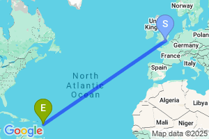 Map of the flight from London Gatwick to Saint John's