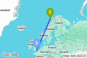 Map of the flight from London Gatwick to Andenes