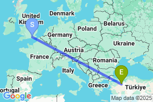 Map of the flight from London Gatwick to Eskisehir