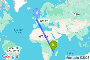 Map of the flight from London Gatwick to Nampula