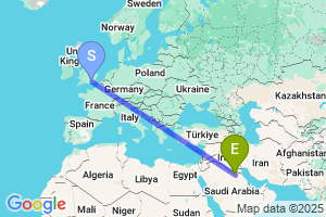 Map of the flight from London Gatwick to Qaisumah