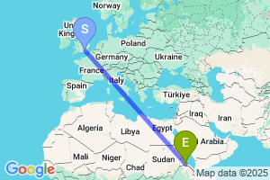 Map of the flight from London Gatwick to Asmara