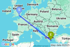 Map of the flight from London Gatwick to Athens