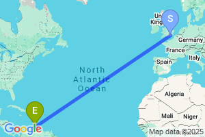 Map of the flight from London Gatwick to Oranjestad