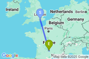 Map of the flight from London Gatwick to Aurillac Tronquiere