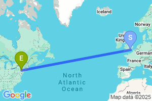 Map of the flight from London Gatwick to Wilkes-Barre