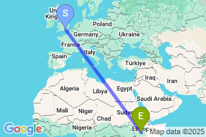 Map of the flight from London Gatwick to Awassa