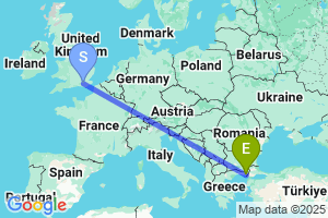 Map of the flight from London Gatwick to Alexandroupolis Dimokritos