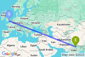 Map of the flight from London Gatwick to Ayodhya