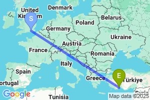 Map of the flight from London Gatwick to Antalya