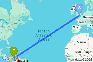 Map of the flight from London Gatwick to Barranquilla