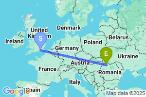 Map of the flight from London Gatwick to Baia Mare