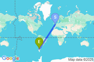Map of the flight from London Gatwick to Balmaceda