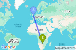 Map of the flight from London Gatwick to Kasane