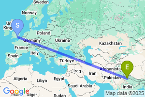 Map of the flight from London Gatwick to Bareilly