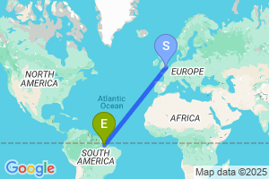 Map of the flight from London Gatwick to Belem