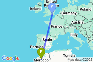 Map of the flight from London Gatwick to Beni Mellal