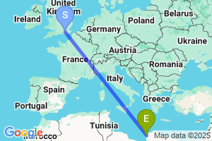 Map of the flight from London Gatwick to Benghazi