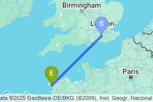 Map of the flight from London Gatwick to Brest