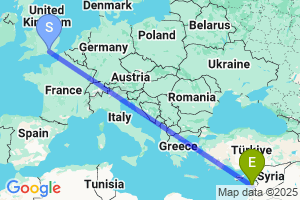 Map of the flight from London Gatwick to Beirut