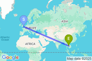 Map of the flight from London Gatwick to Buri Ram