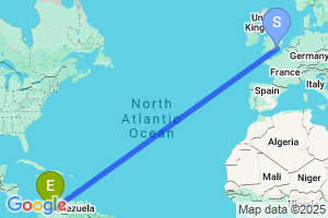 Map of the flight from London Gatwick to Bucaramanga