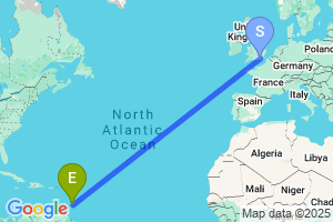 Map of the flight from London Gatwick to Bridgetown