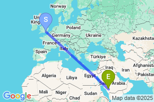 Map of the flight from London Gatwick to Bisha