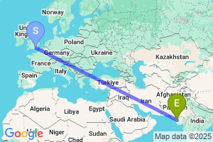 Map of the flight from London Gatwick to Bhuj