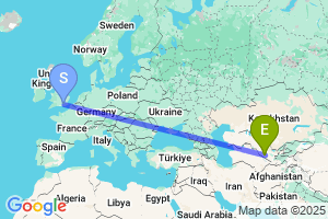 Map of the flight from London Gatwick to Bukhara