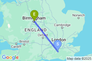 Map of the flight from London Gatwick to Birmingham