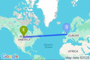 Map of the flight from London Gatwick to Bismarck