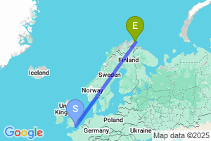 Map of the flight from London Gatwick to Batsfjord