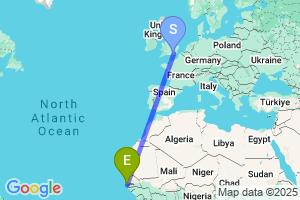 Map of the flight from London Gatwick to Banjul