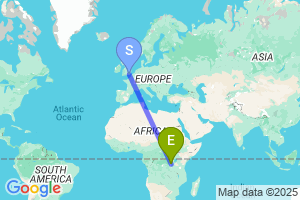 Map of the flight from London Gatwick to Bujumbura