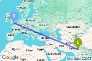 Map of the flight from London Gatwick to Bikaner