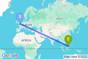 Map of the flight from London Gatwick to Kota Kinabalu