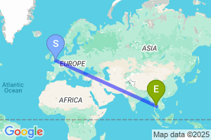 Map of the flight from London Gatwick to Bangkok