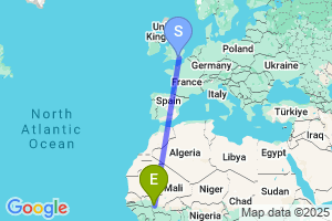 Map of the flight from London Gatwick to Bamako