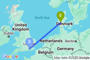 Map of the flight from London Gatwick to Billund