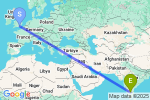 Map of the flight from London Gatwick to Bengaluru