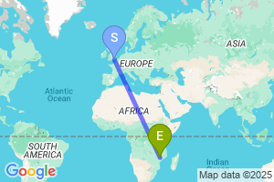 Map of the flight from London Gatwick to Blantyre