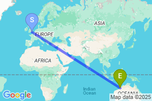 Map of the flight from London Gatwick to Broome