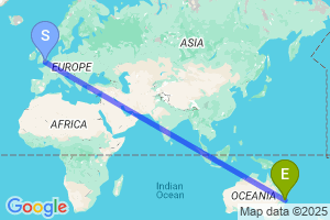 Map of the flight from London Gatwick to Brisbane