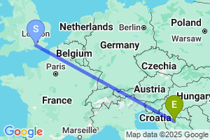 Map of the flight from London Gatwick to Banja Luka