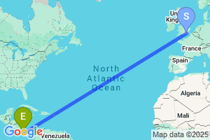 Map of the flight from London Gatwick to Bocas Del Toro