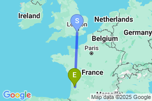 Map of the flight from London Gatwick to Bordeaux