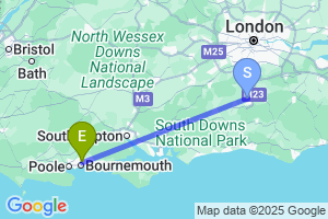 Map of the flight from London Gatwick to Bournemouth