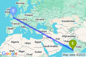 Map of the flight from London Gatwick to Mumbai